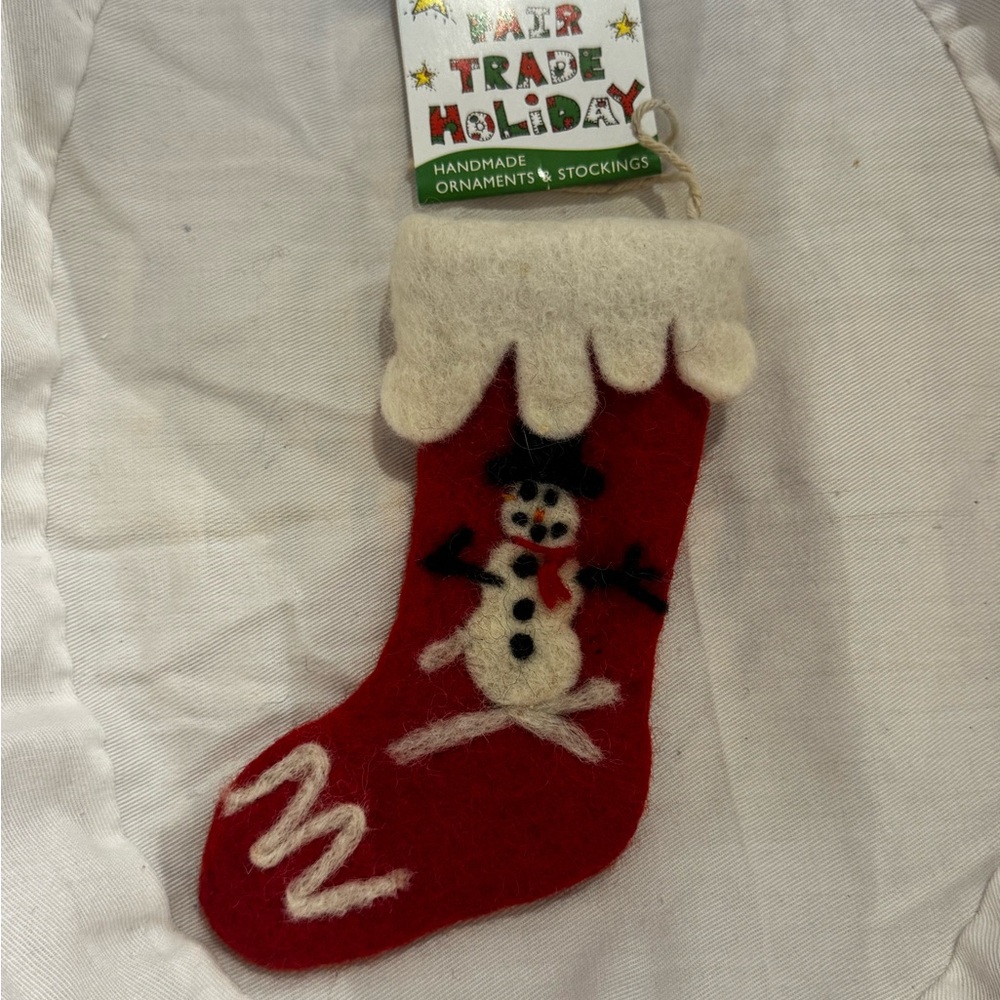 Wild Woolies 100% Wool Snowman Mini Stocking Christmas Ornament - NWT